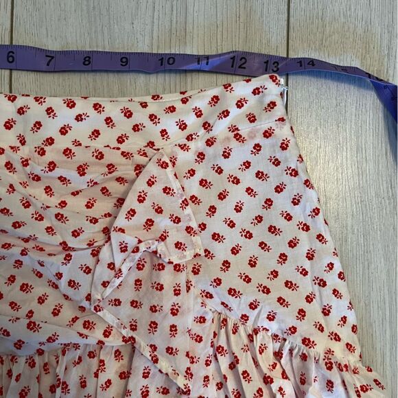 Claudie Pierlot mini ruffled cotton skirt white with red flowers - Picture 13 of 15